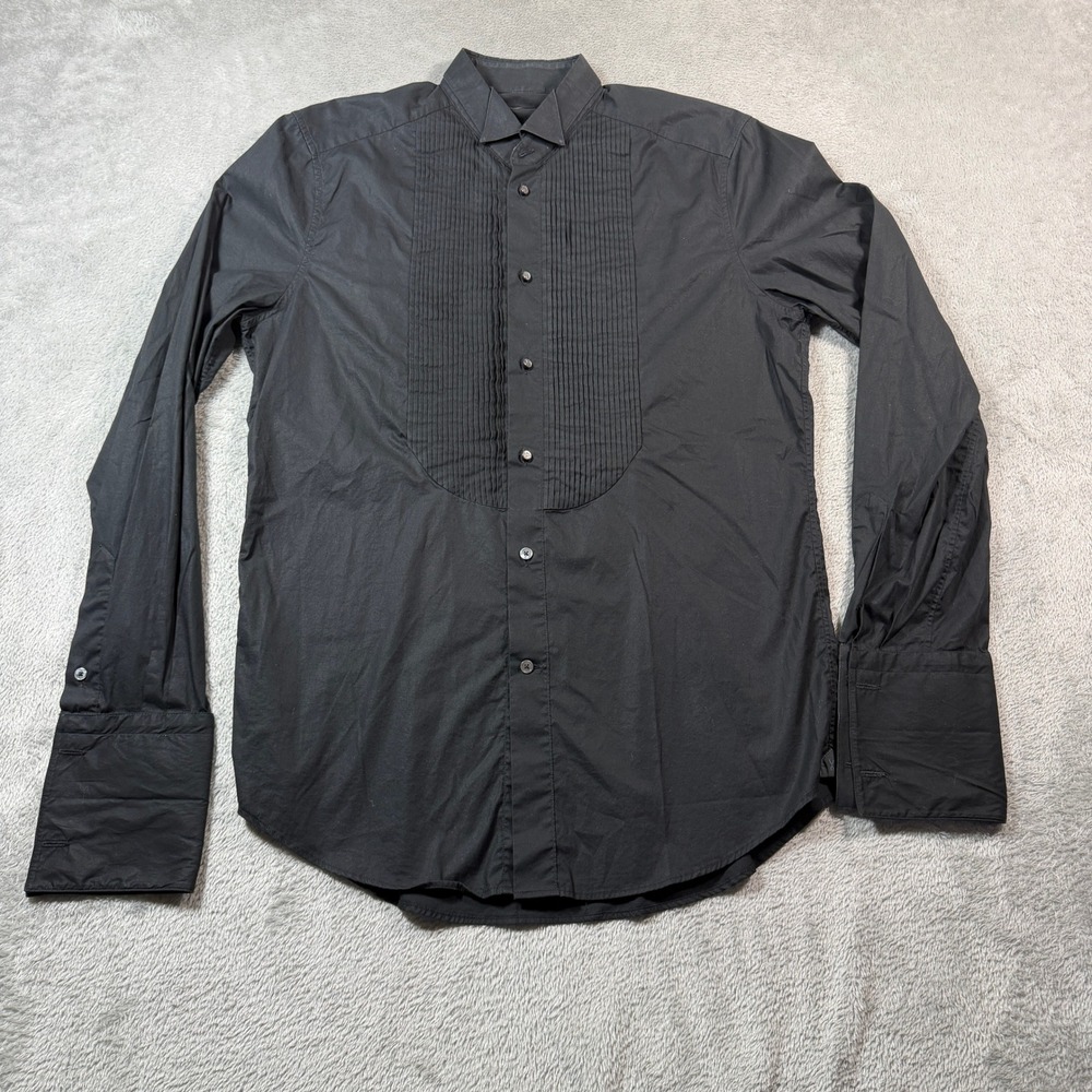 Louis Vuitton Bib Evening Shirt Mens 38/15 Black Pleated Bib Long Sleeve